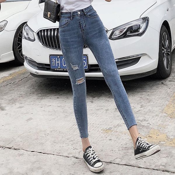

slim ripped jeans for women skinny high waist jeans woman blue denim pencil pants stretch waist women pants plus size1