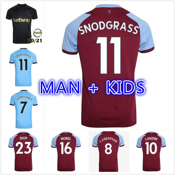 

men kids 20 21 home soccer jerseys 2020 2021 black third lanzini antonio bowen 125th anniversary football shirts soucek haller, Black;yellow