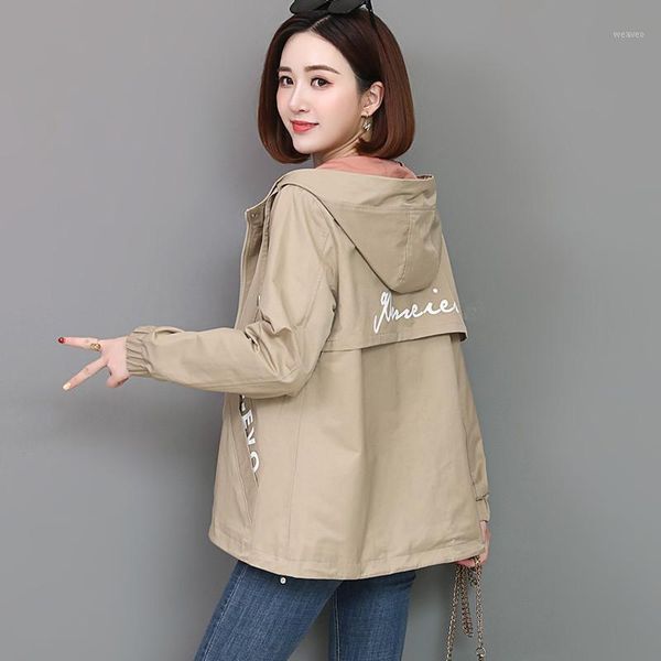 

2020 spring autumn women jacket fashion hooded windbreaker female long sleeve casual jackets loose coat outwear plus size 4xl1, Black;brown