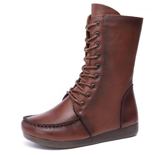 

boots ladies lace up women round toe winter side zipper design medium genuine leather boots1, Black