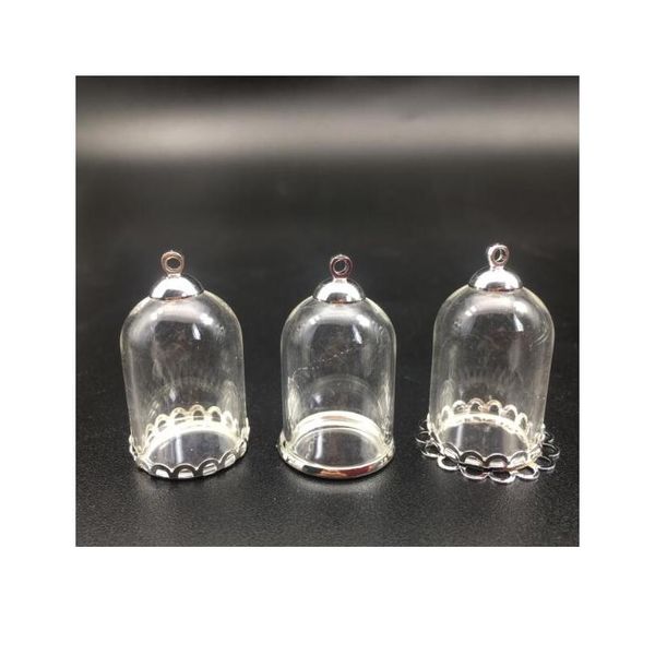 

100set 25*18mm hollow tube glass jar with silver setting tray beads cap set glass vials pendant craft display jewelry bbywze, Black