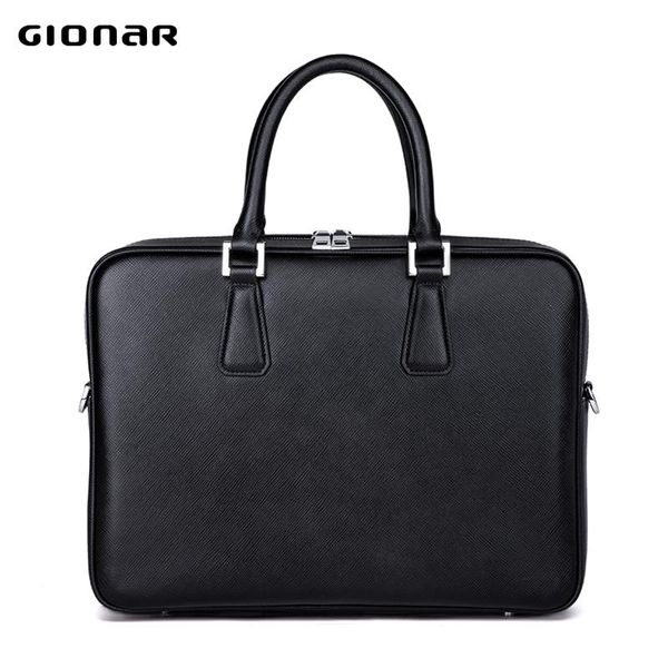 

gionar mens briefcase genuine real leather lapbag high-end business handbag satchel work tote male crossbody shoulder bag