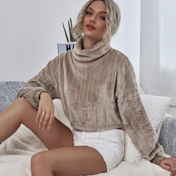 

women's hoodies & sweatshirts women casual short pullovers velour autumn winter fashion turtleneck velvet top, Black