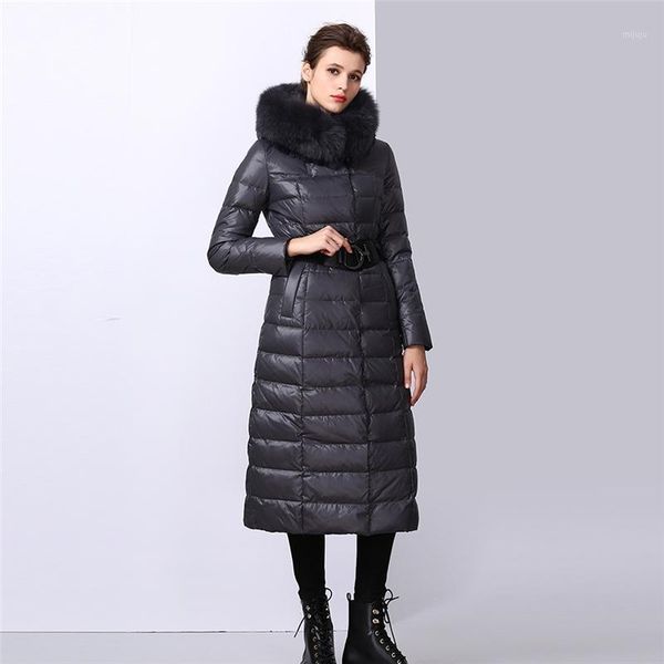 

ianlan winter womens thickening slim x-long down jackets female long knee down coats real fur hoodie big fur collar il003991, Black