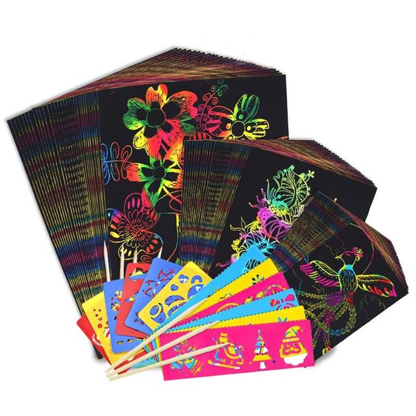 

32 pcs magic scratch art doodle pad sand painting cards graffiti bag stencil early educational learn children drawing toys zxh sqceno