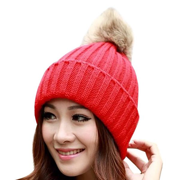 

beanie/skull caps fashion design women winter warm solid knitted hat fur ball soft yarn clothing accessories, Blue;gray
