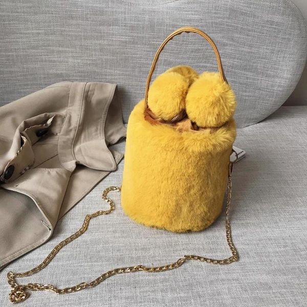 

cute fluffy multicolor fur ball bag ladies metal chain bag fluffy fur messenger shoulder soft bucket who