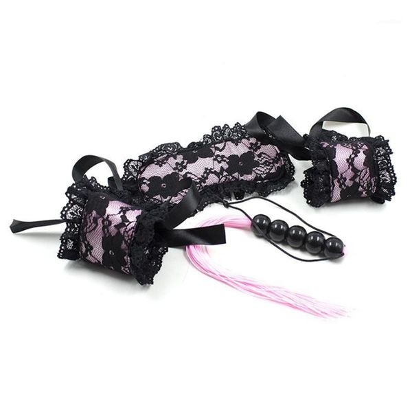 

3 pcs/set toys for women lace mask blindfolded patch+handcuffs + queen whip babydoll lingerie set porno erotic 20181, Red;black