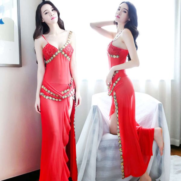 

super thin transparent suspender perspective chiffon long skirt nightdrs ethnic dance slit underwear 8434, Black;white