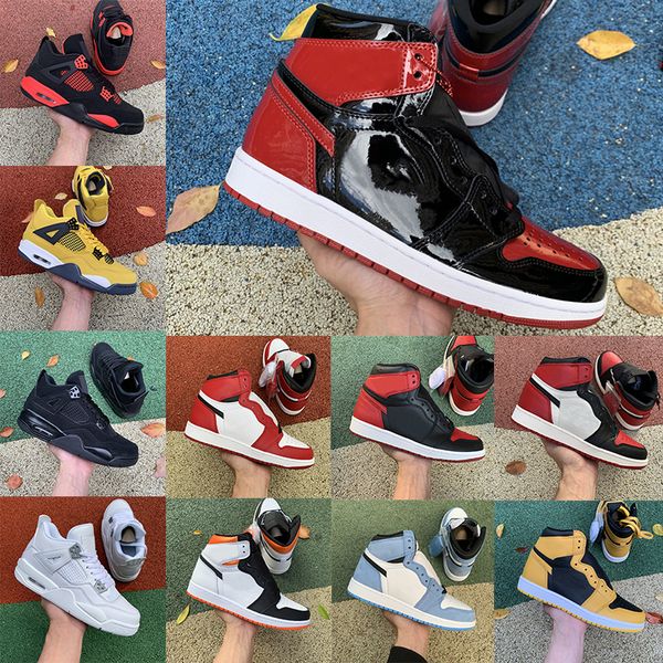 

jumpman 1s basketball shoes 4s men women bred patent unc university blue pollen red thunder lightning black cat white oreo chicago mens
