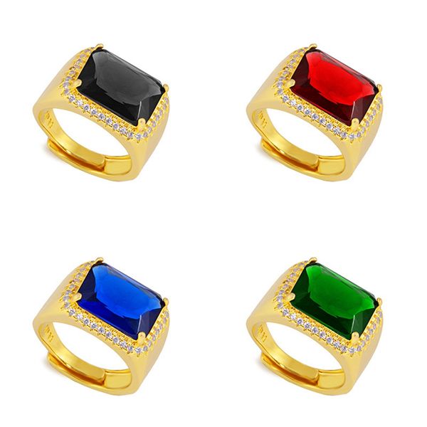 

square cut men ring band 18k yellow gold filled classic male wedding cool fashion jewelry, Golden;silver
