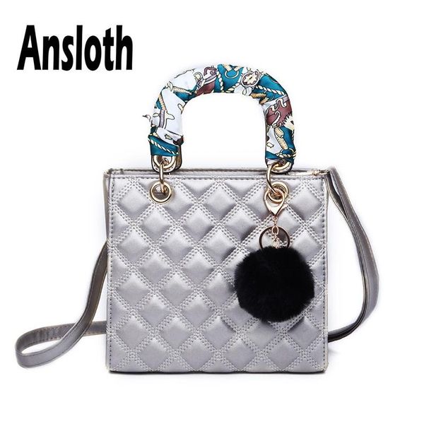 

ansloth classic thread shoulder bag women hairball handle bag for ladies pu leather crossbody luxury handbag female hps671