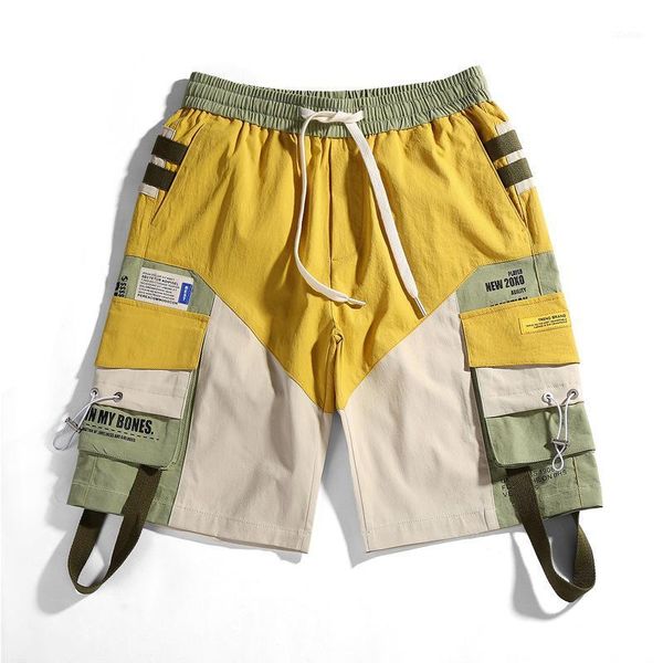 

men's shorts cargo men jogger streetwear men's loose style multi-pockets belt straight bermudas hombre1, White;black