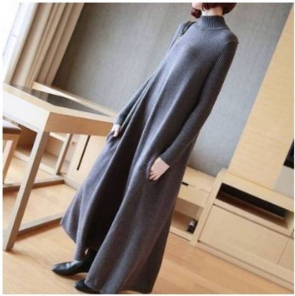 

autumn winter knitted drs 2020 new large women's long loose bottomed sweater skirt, Black;gray