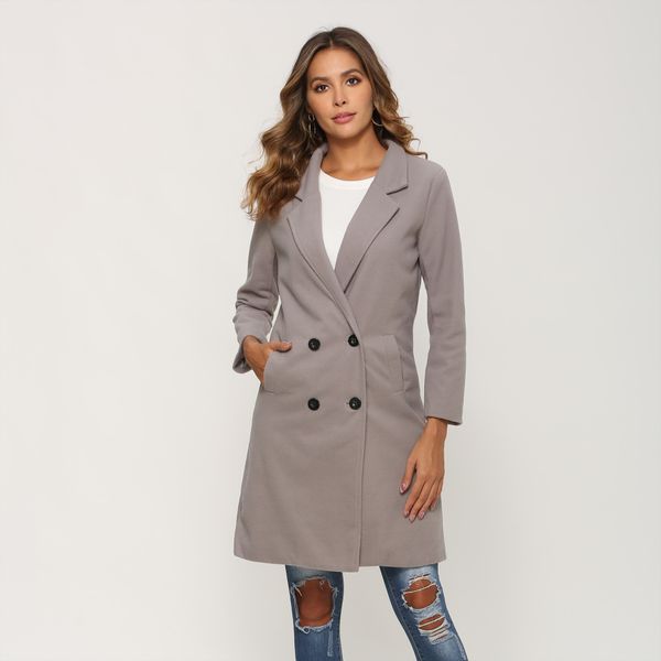 

women autumn winter woollen coat long sleeve turn down collar oversize blazer outwear jacket elegant overcoats loose plus size, Black