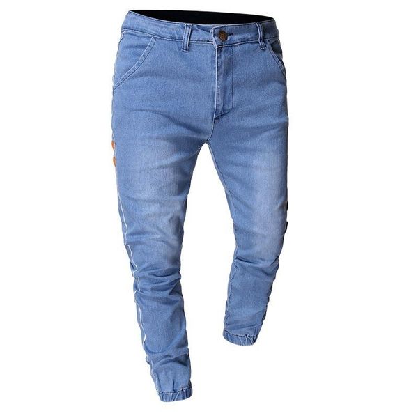 

cotton men jeans pants denim trousers black pants skinny slim hip hop sportswear elastic waist male trousers jeans men, Blue