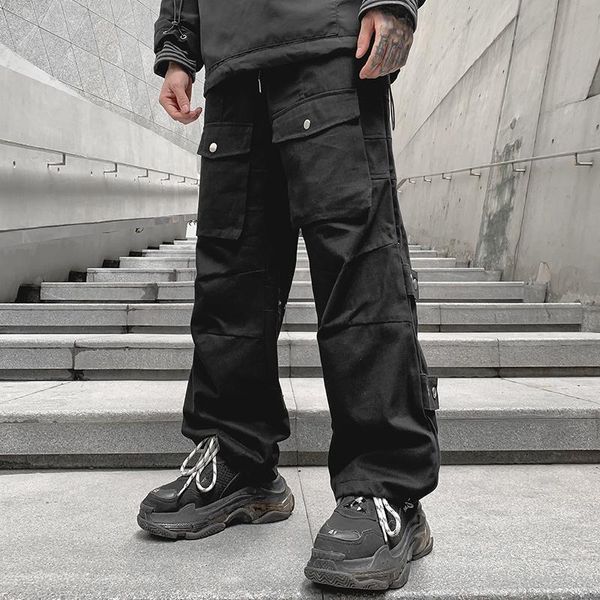 

men's pants men multi pockets cargo harem jogger hip hop fashion casual track trousers streetwear harajuku male sweatpants, Black