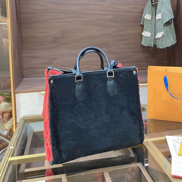 

new winter style shopping bag pillow bag handbag purse l letter wool high-capacity patchwork color hardware women tote bags old flower