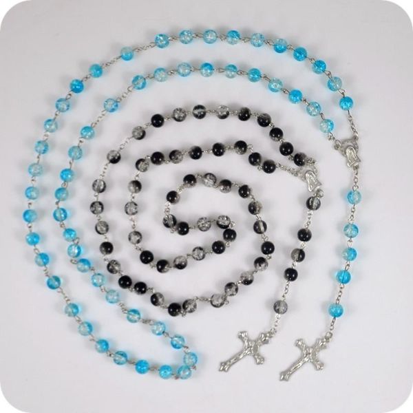 

pendant necklaces double color glass rosary beads necklace inri jesus cross catholic fashion religious jewelry, Silver