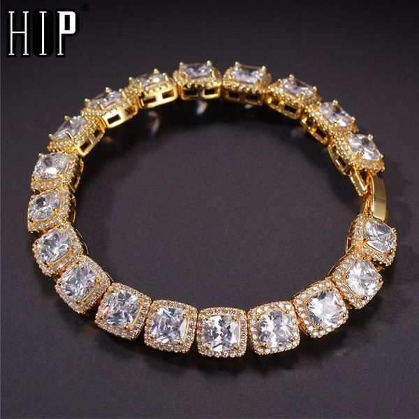 

link, chain hip hop 10mm cubic zirconia bling iced out bracelet geometric square cz stone tennis bracelets men women jewelry, Black