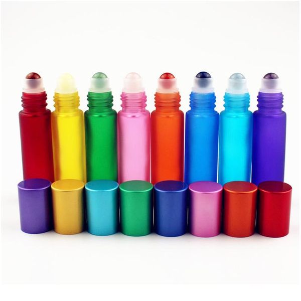 

1pc thick 10ml frosted glass roll on bottles natural gemstone roller ball essential oil vials empty refillable perfum qylxyu