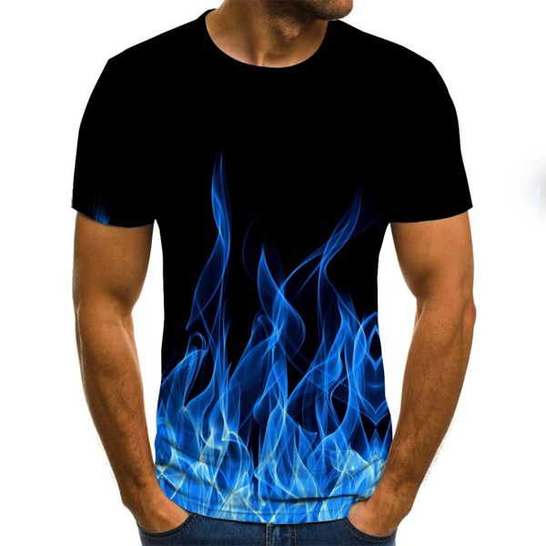 

2020 new flame men's T-shirt summer fashion short-sleeved 3D round neck tops smoke element shirt trendy men's T-shirt, White;black