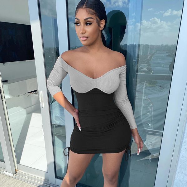 

new spring fall 2021 long women's dresses thin fashion strain party dress off shoulder high street clothes s6ze, Black;gray