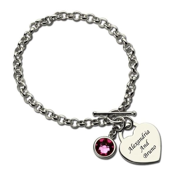 

charm bracelets custom name bracelet with birth stone love heart customized letter pulsera silver 925 jewelry for lovers women, Golden;silver