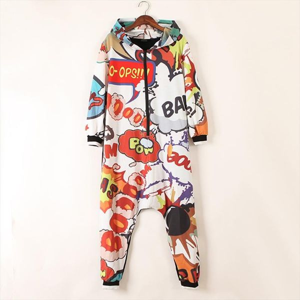 

new women playsuits bodysuits hooded hip hop dance harem pants trousers women cartoon hipster jumpsuits, Black;white