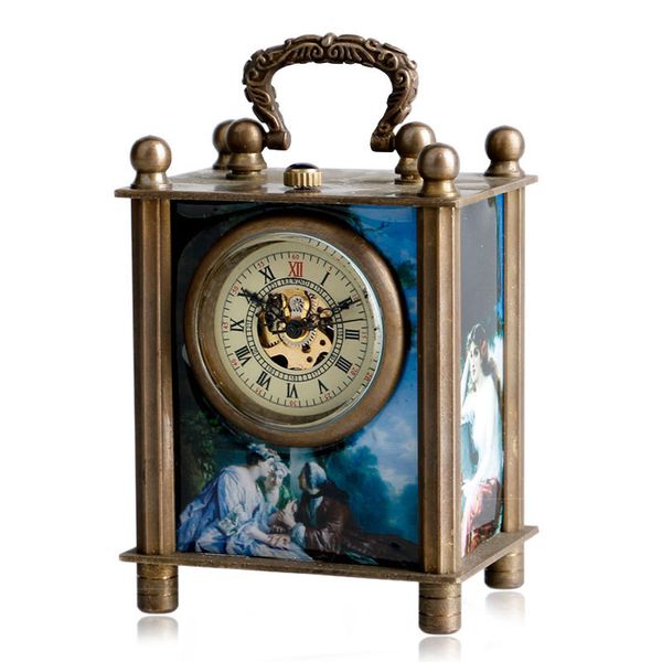 

Antique Painted Carved Mechanical European Style Fashion Wind Up Hand Winding Desk Clocks Retro Trendy Women Gift Box T200502