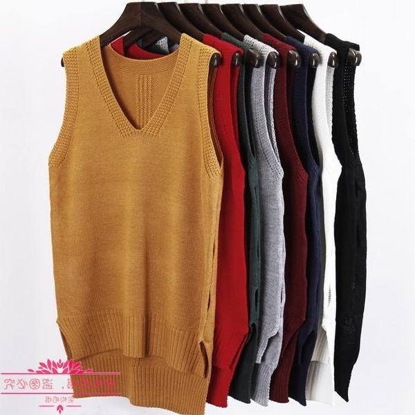 

women's sweaters fall winter 2021 fashion autumn loose sleeveless v neck knitted vest & dress women sweater all-match pullover full fem, White;black