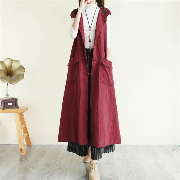 

vintage ethnic hoodie long vest women loose big pocket handwork art plus size sleeveless jacket ladies colete, Black;white