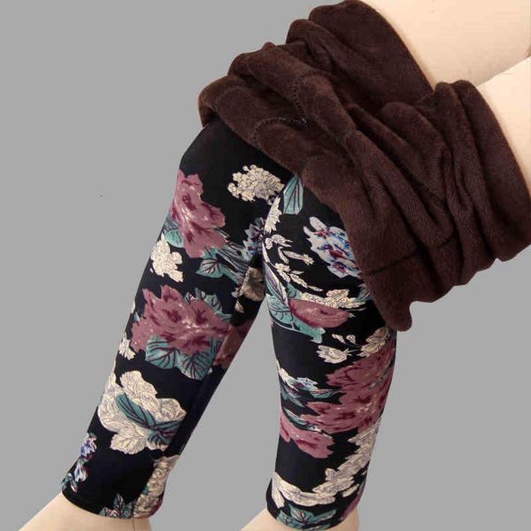 

new arrival plus velvet leggings women autumn and winter plus-size print flower warm pants drop shipping, Black