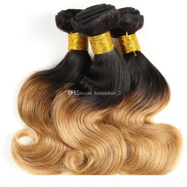 

malaysian virgin human hair body wave short hair bundles 1b 27 two tone honey blonde hair extensions 3pcs lot unprocess bundles wefts, Black;brown