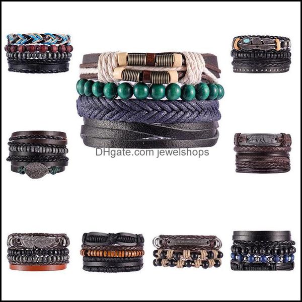 

link chain bracelets jewelry fashion design bohemian style cool mens leather link bracelet handmade vintage mtilayer adjustable drop delive, Black