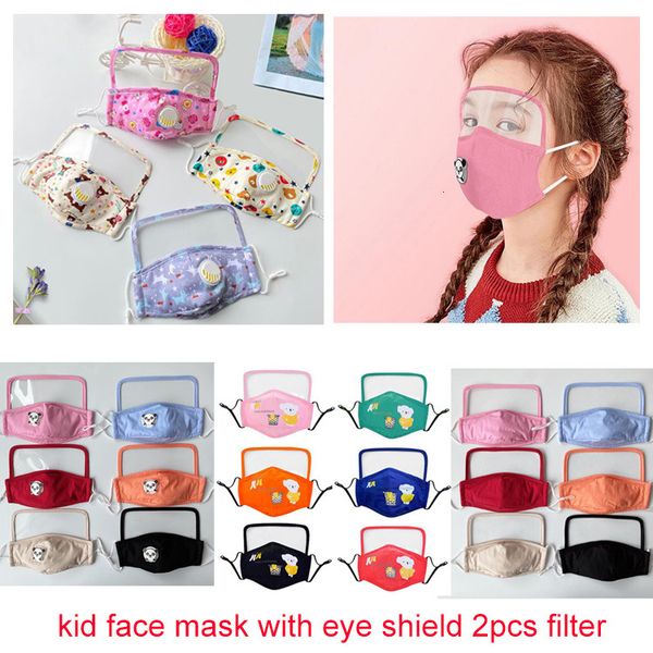 

designer face masks with breathing valve and transparent eye shield kids face mask anti dust fog fashion mouth mask 2 pcs filter