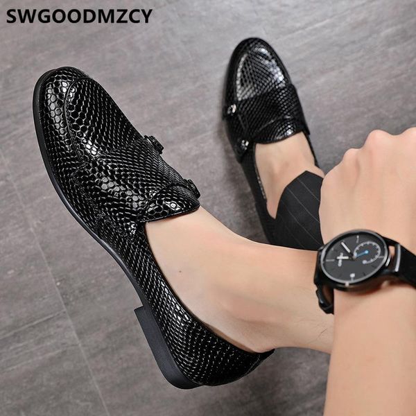 

double monk strap shoes men classic coiffeur formal shoes men italian brand loafers dress office sepatu slip on pria, Black