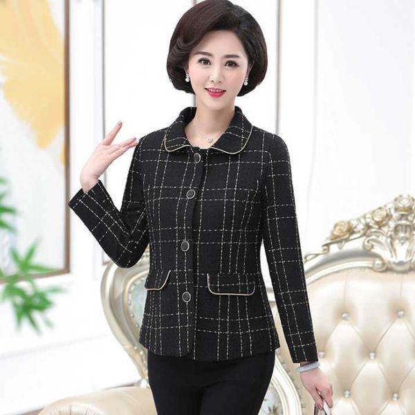 

middle-aged women windbreaker spring jacket coat long-sleeved plus size single-breasted plaid outerwear & coats da402, Tan;black
