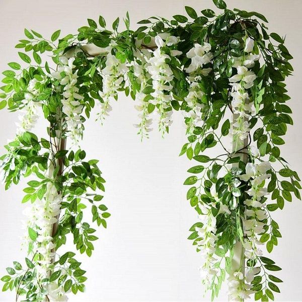 

decorative flowers & wreaths 7ft 2m wisteria artificial vine garland wedding arch decoration fake plants foliage rattan wall decor flores