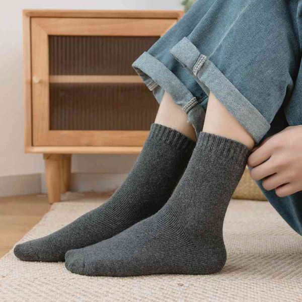 

men's socks wool winter stockings zhuji medium tube thickened solid color, Black