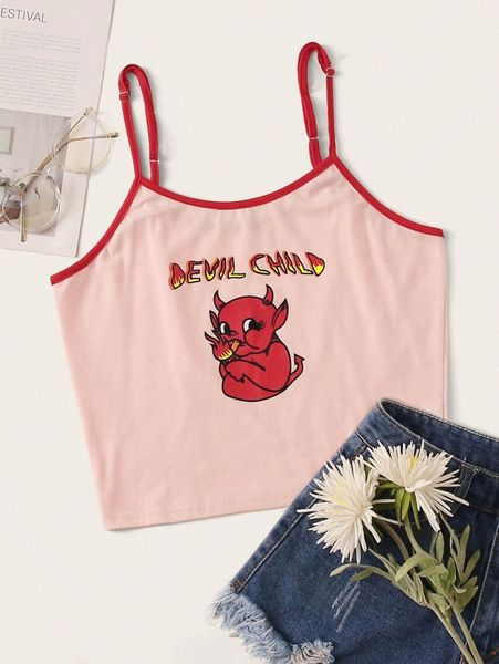 

devil child graphic cropped cami r09u#, White
