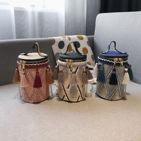 

women girl tassel 2020 bags new summer autumn national messenger bag personality chain cylinder wholesale handbags