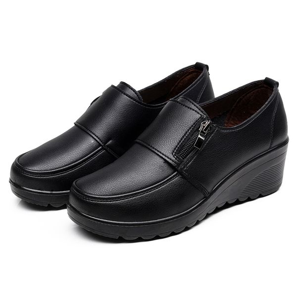 

2021 the new spring fall fashion female genuine leather wedge single shoes high heels vhg6, Black