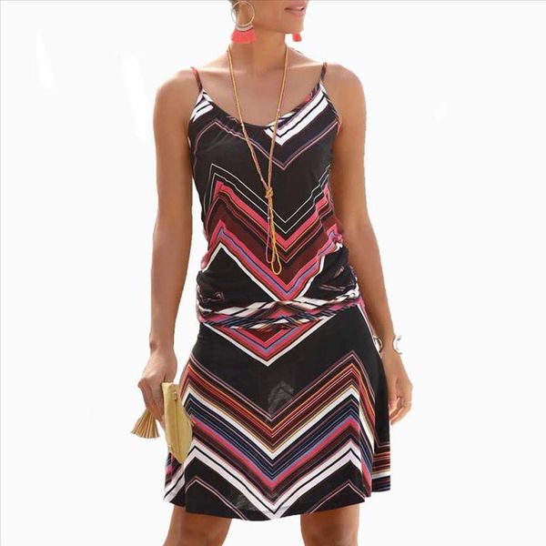 

2021 fashion casual women striped printed dress sleeveless printed o neck beach bodycon dress mini camis sundresses vestidos, Black;gray