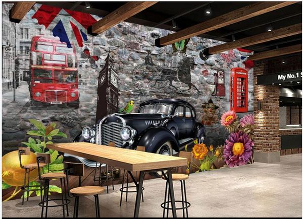 

custom p mural 3d wallpaper british bus telephone booth classic car room home decor 3d wall muals wall paper for walls 3 d in rolls