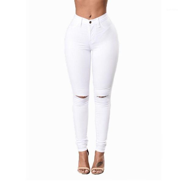 

white skinny jeans woman with holes slim pencil denim pants ripped jeans for women high waist stretch capris ladies jean femme1, Blue