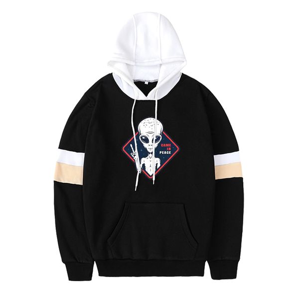 

autumn winter patchwork alien print solid hoodies women men loose long sleeve plus size hooded sweatshirts cute harajuku hoodies 1014, Black