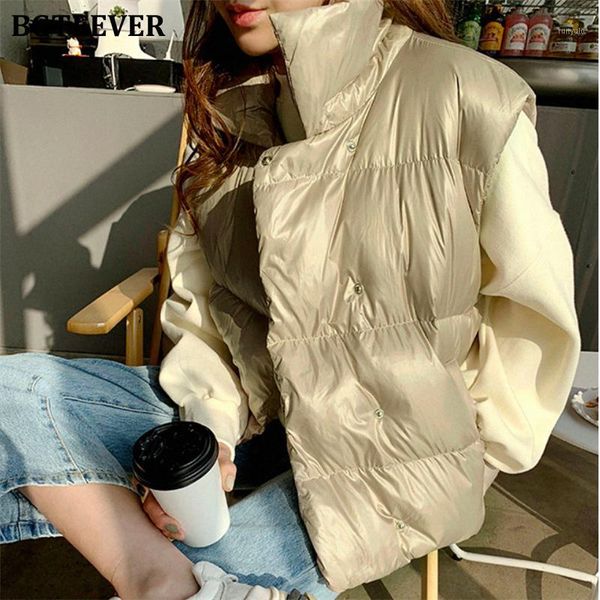 

bgteever fashion stand collar thick women vest parkas 2019 casual sleeveless female down jacket loose warm winter coat women1, Black