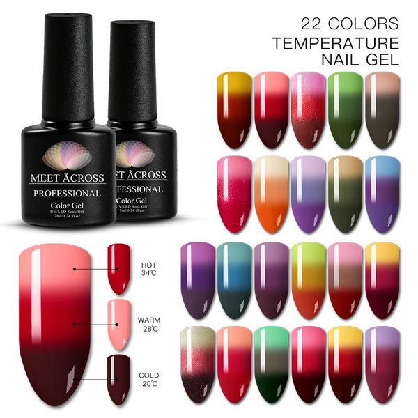 

nail gel meet across 7ml rainbow thermal color changing polish holographic glitter temperature soak off uv varnish art, Red;pink