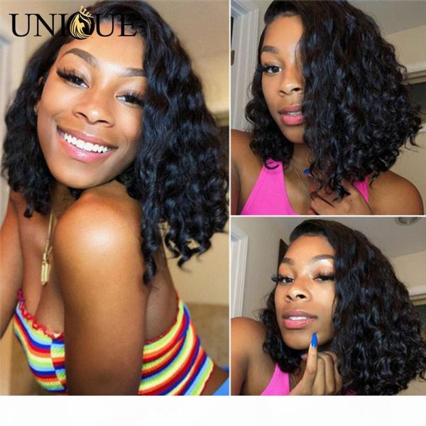 

13*4 lace frontal wig bob loose deep wave wig pre-plucked brazilian short bob wigs remy human hair wigs 4x4 lace closure, Black;brown